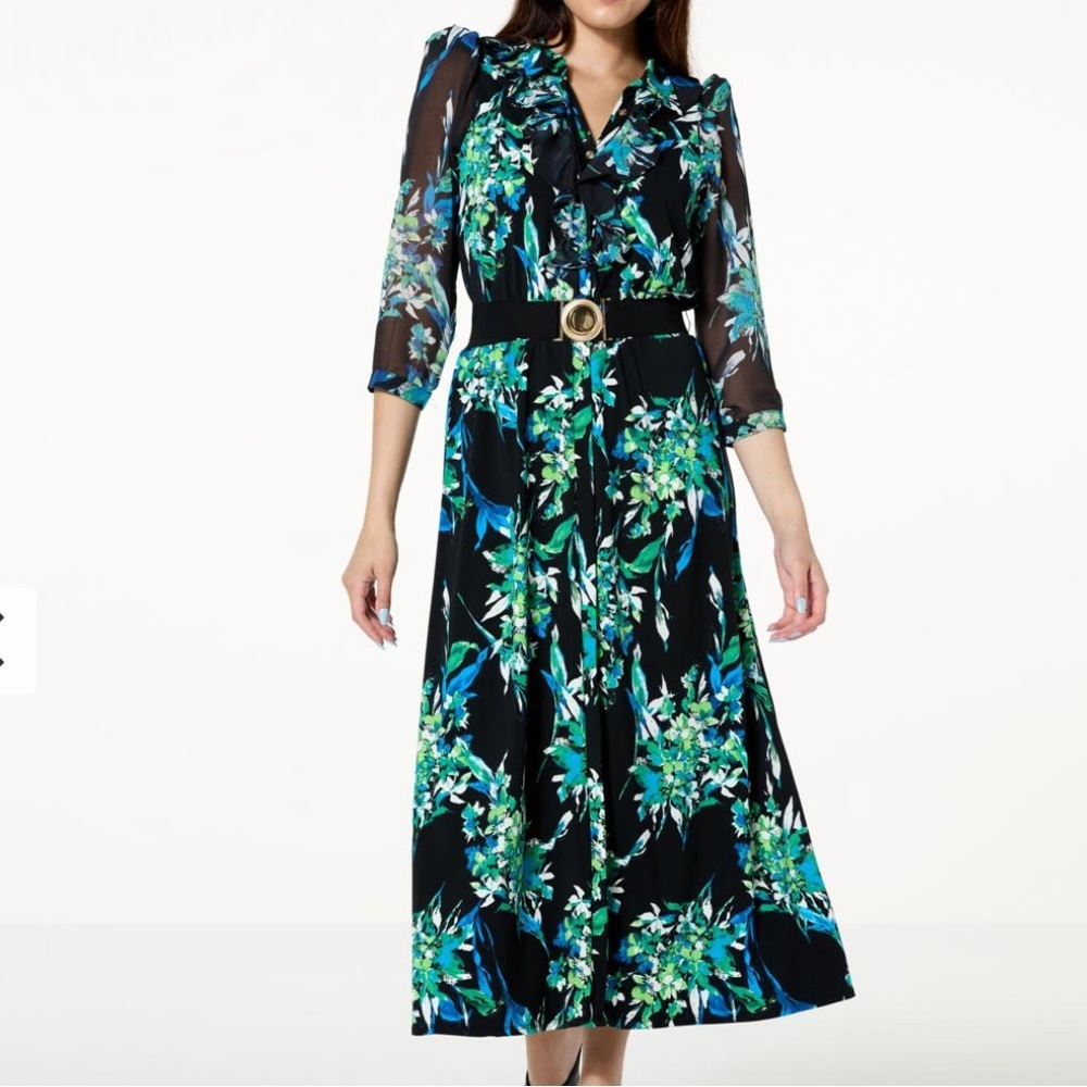 C Wonder by Christian Siriano Puffed Sleeve Mixed Media Maxi‎ Dress